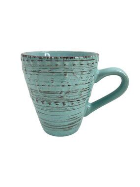 Elama Malibu Waves Set of 4 Stoneware Coffee Mugs Turquoise Embossed